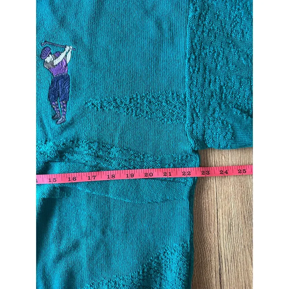 Isle Of Cotton Vintage Green Golfing V Neck Sweater Size Large